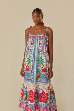FARM Rio  Robes Longues<Robe longue de plage à fleurs blanc cassé