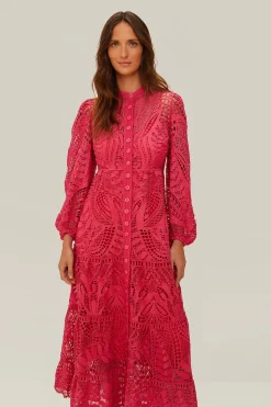 FARM Rio  Robes Longues<Robe longue en guipure rose
