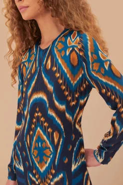 FARM Rio  Robes Longues<Robe longue en viscose LENZING™ ECOVERO™ Ikat bleu ananas