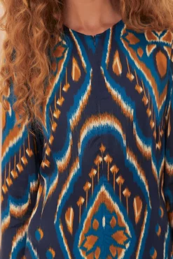 FARM Rio Robes Longues<Robe longue en viscose LENZING™ ECOVERO™ Ikat bleu ananas