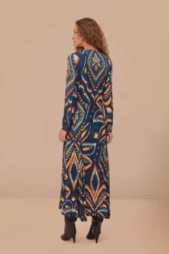 FARM Rio Robes Longues<Robe longue en viscose LENZING™ ECOVERO™ Ikat bleu ananas