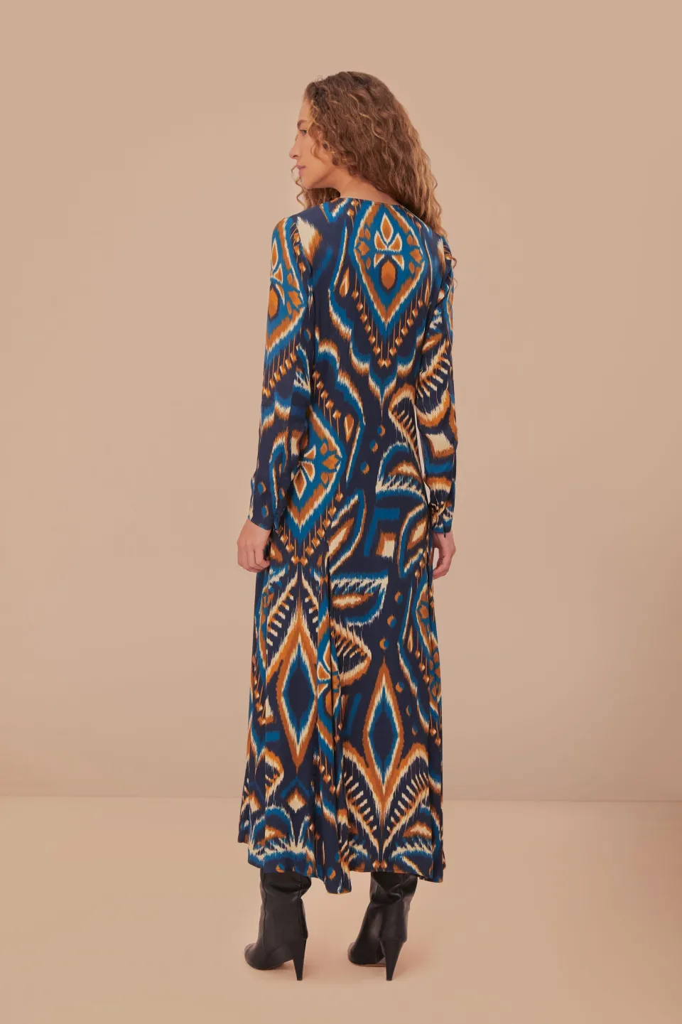 FARM Rio Robes Longues<Robe longue en viscose LENZING™ ECOVERO™ Ikat bleu ananas