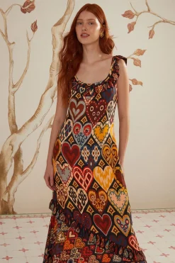 FARM Rio  Robes Longues<Robe longue en viscose LENZING™ ECOVERO™ Black Hearts Ikat