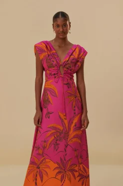 FARM Rio  Robes Longues<Robe longue en viscose Lenzing™ Ecovero™ Pink Beach Forest