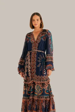 FARM Rio  Robes Longues<Robe longue fendue en tapisserie Ainika orange
