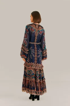 FARM Rio Robes Longues<Robe longue fendue en tapisserie Ainika orange