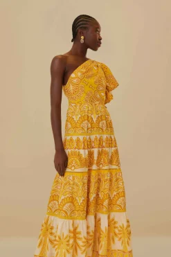 FARM Rio  Robes Longues<Robe longue jaune à une épaule en tapisserie Ainika