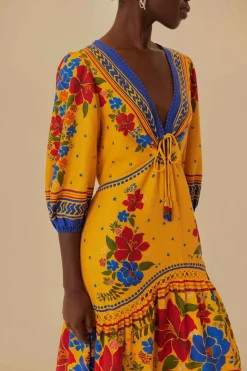 FARM Rio  Robes Longues<Robe longue jaune Floral Yard Lenzing™ Ecovero™ Euroflax™