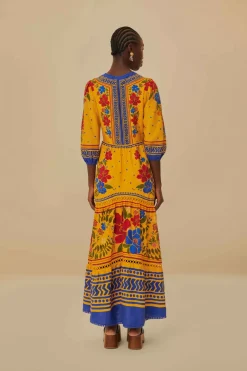 FARM Rio  Robes Longues<Robe longue jaune Floral Yard Lenzing™ Ecovero™ Euroflax™