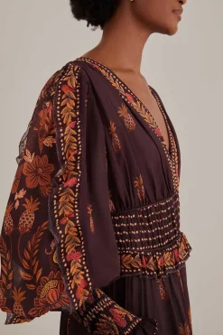 FARM Rio  Robes Longues<Robe longue marron à manches longues Paisley Bloom