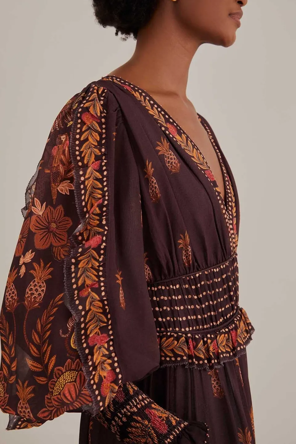 FARM Rio Robes Longues<Robe longue marron à manches longues Paisley Bloom
