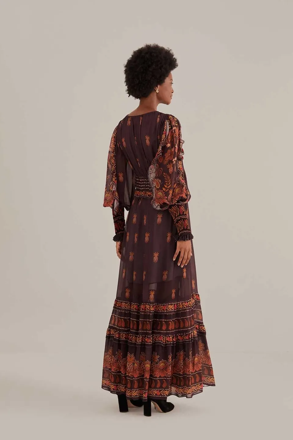 FARM Rio Robes Longues<Robe longue marron à manches longues Paisley Bloom