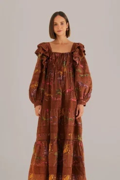FARM Rio  Robes Longues<Robe longue marron à pois chevaux