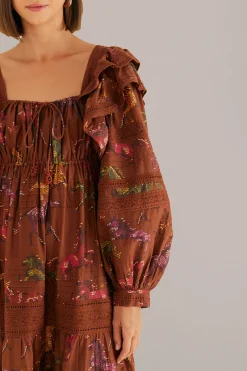FARM Rio  Robes Longues<Robe longue marron à pois chevaux
