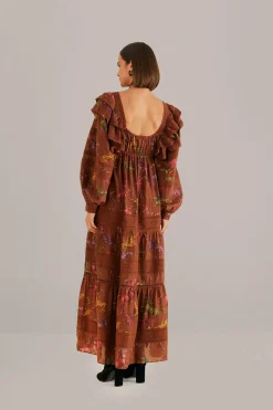 FARM Rio  Robes Longues<Robe longue marron à pois chevaux