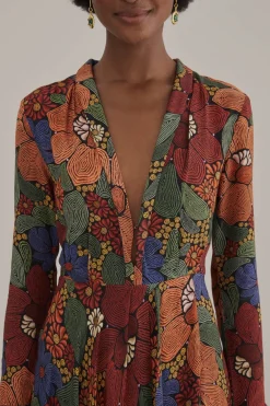 FARM Rio  Robes Longues<Robe longue noire à fleurs cousues et col en V