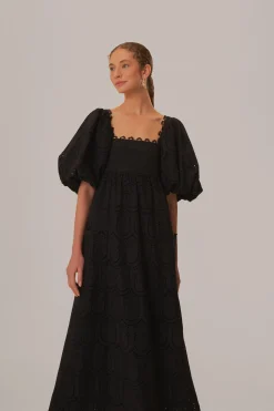 FARM Rio  Robes Longues<Robe longue noire à œillets ananas