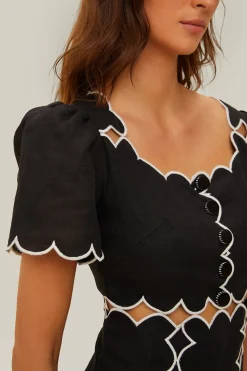 FARM Rio  Robes Longues<Robe longue noire à manches courtes LENZING™ ECOVERO™ Euroflax™