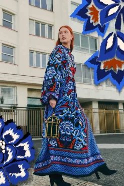 FARM Rio  Robes Longues<Robe longue noire à manches longues et écharpe Toucans