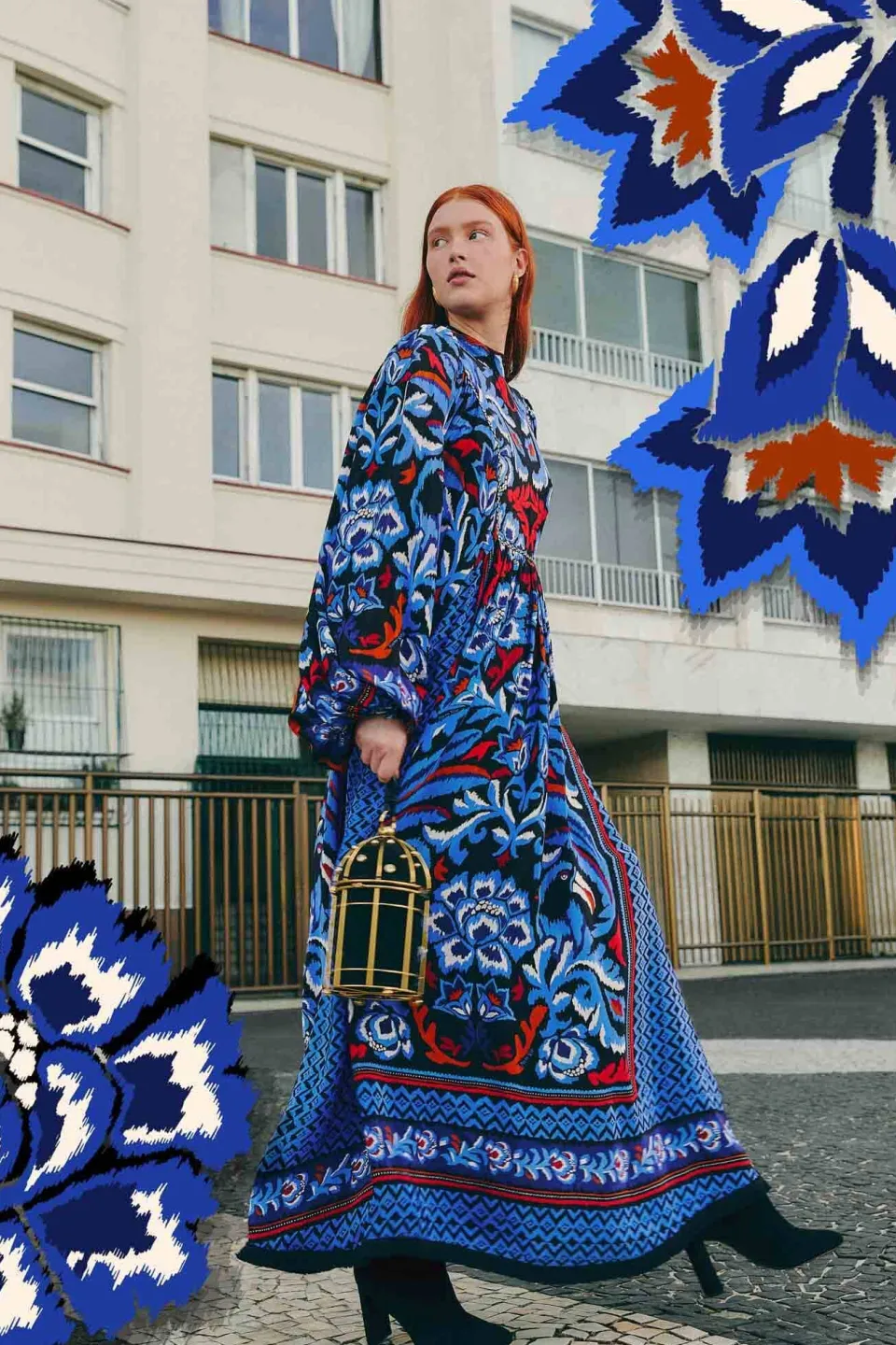 FARM Rio Robes Longues<Robe longue noire à manches longues et écharpe Toucans