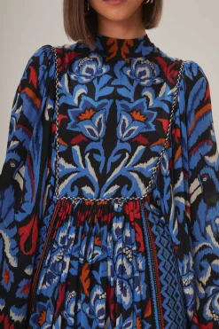 FARM Rio  Robes Longues<Robe longue noire à manches longues et écharpe Toucans