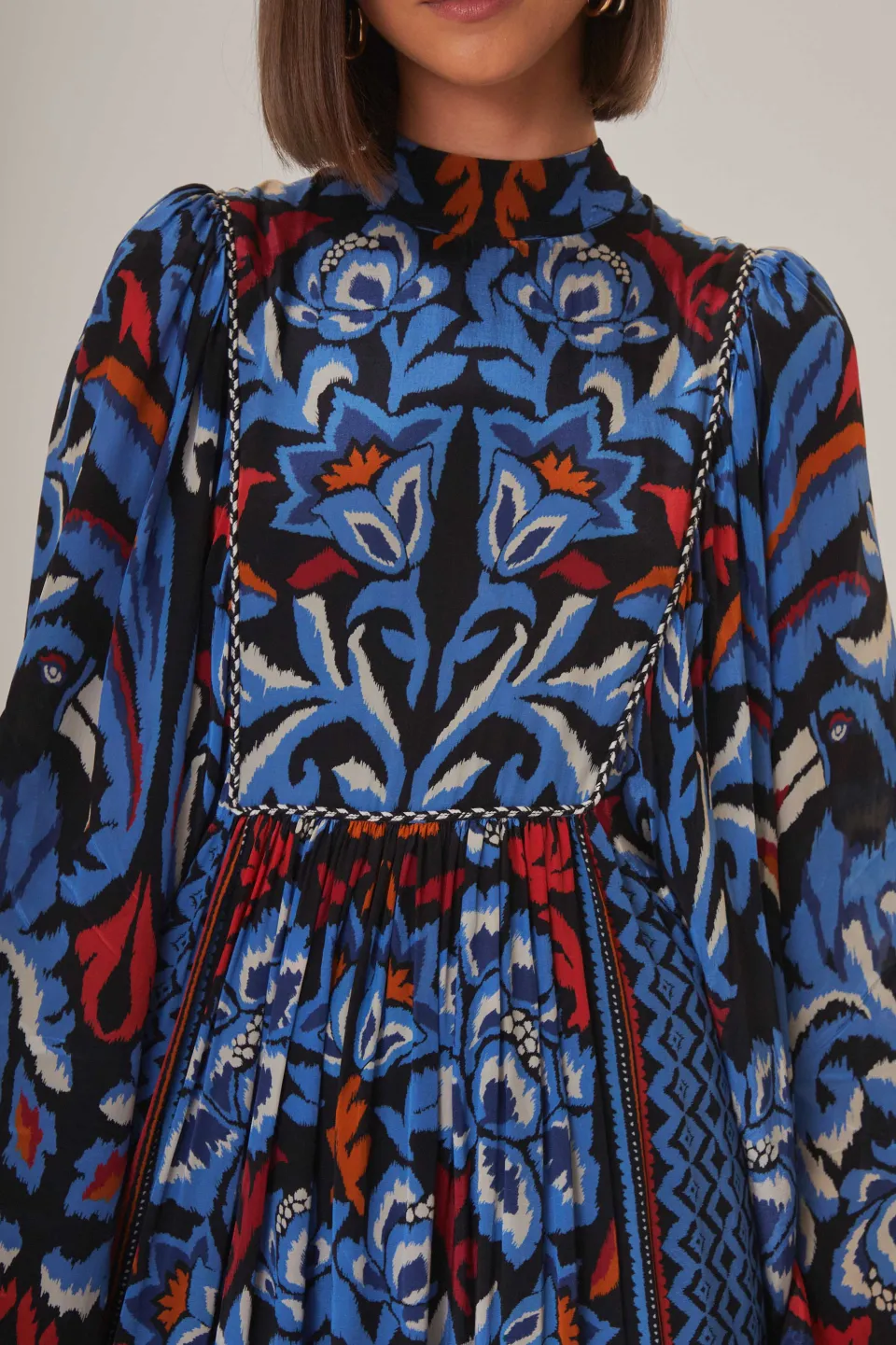 FARM Rio Robes Longues<Robe longue noire à manches longues et écharpe Toucans
