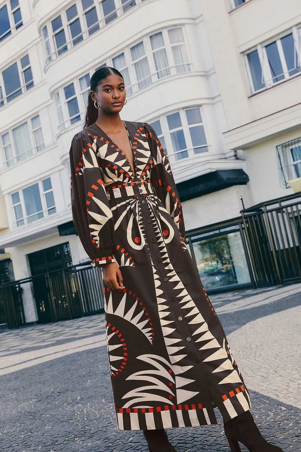 FARM Rio Robes Longues<Robe longue noire à manches bouffantes Coconut Grove