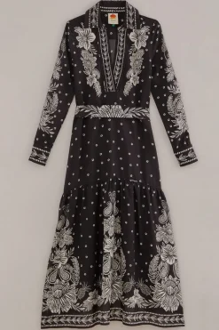 FARM Rio Robes Longues<Robe longue noire à motif cachemire Bloom