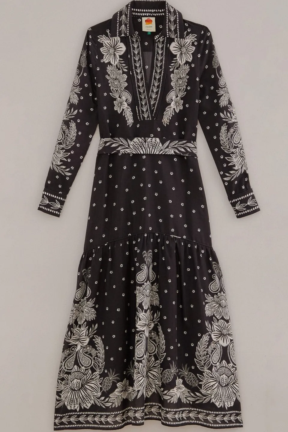 FARM Rio Robes Longues<Robe longue noire à motif cachemire Bloom