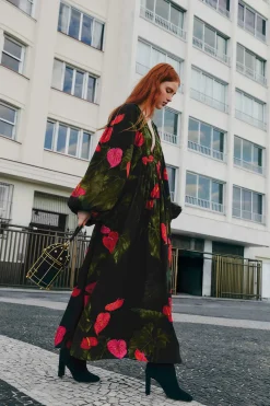 FARM Rio  Robes Longues<Robe longue noire Anthurium à col en V