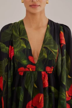FARM Rio  Robes Longues<Robe longue noire Anthurium à col en V