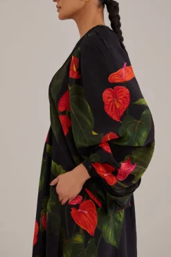 FARM Rio  Robes Longues<Robe longue noire Anthurium à col en V