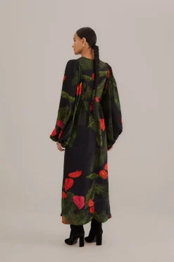 FARM Rio  Robes Longues<Robe longue noire Anthurium à col en V
