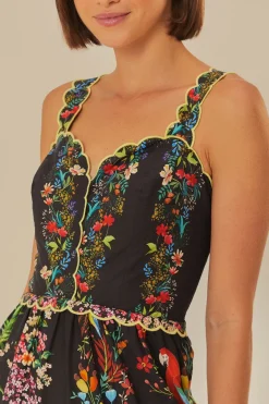 FARM Rio  Robes Longues<Robe longue noire en coton biologique avec foulards de forêt délicate