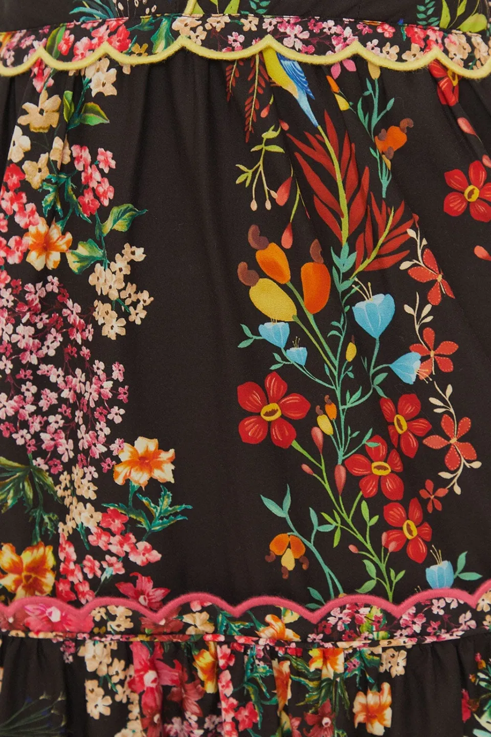 FARM Rio Robes Longues<Robe longue noire en coton biologique avec foulards de forêt délicate