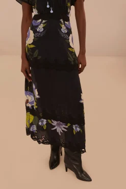 FARM Rio  Robes Longues<Robe longue noire en dentelle de jardin douce