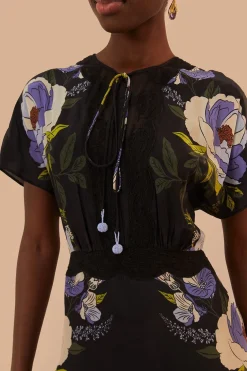 FARM Rio  Robes Longues<Robe longue noire en dentelle de jardin douce