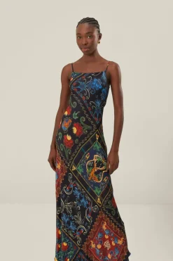 FARM Rio  Robes Longues<Robe longue noire sans manches en LENZING™ ECOVERO™ avec foulards arab