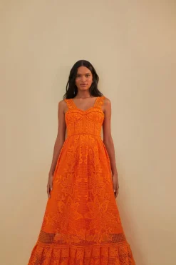 FARM Rio  Robes Longues<Robe longue orange sans manches en guipure
