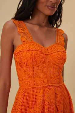 FARM Rio  Robes Longues<Robe longue orange sans manches en guipure