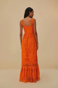 FARM Rio  Robes Longues<Robe longue orange sans manches en guipure