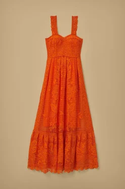 FARM Rio  Robes Longues<Robe longue orange sans manches en guipure