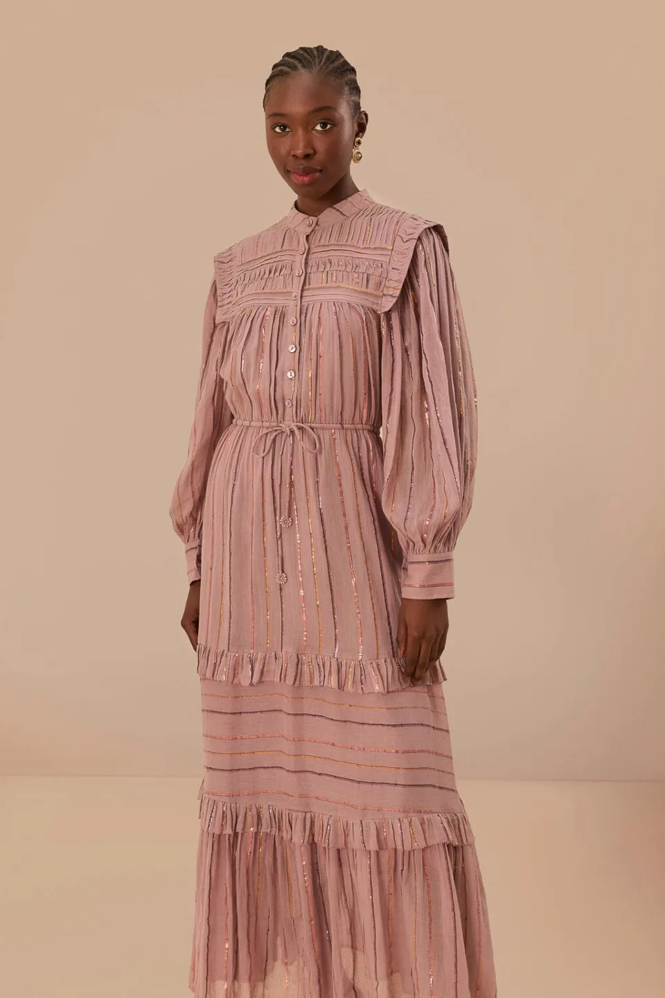 FARM Rio Robes Longues<Robe longue plissée rose clair à volants