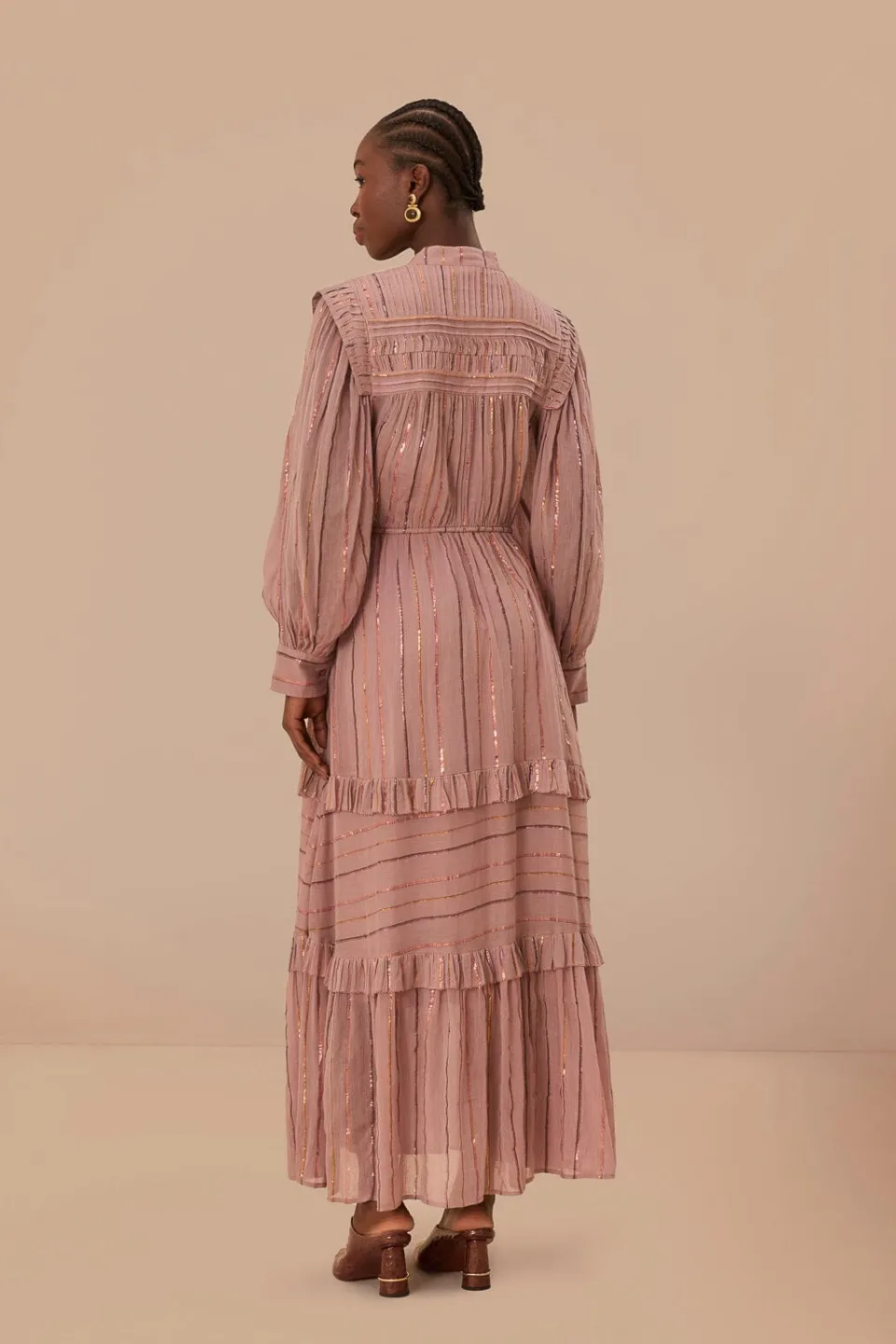 FARM Rio Robes Longues<Robe longue plissée rose clair à volants