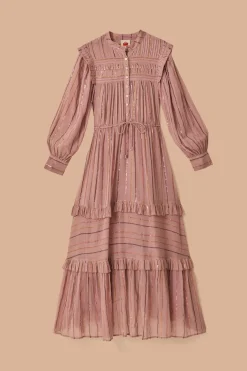 FARM Rio Robes Longues<Robe longue plissée rose clair à volants