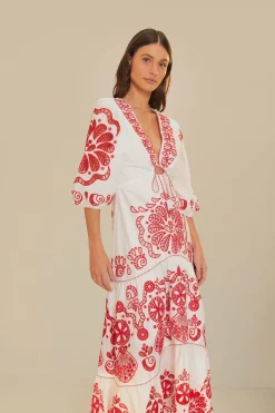 FARM Rio  Robes Longues<Robe longue Richelieu blanche à col en V