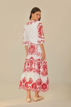 FARM Rio  Robes Longues<Robe longue Richelieu blanche à col en V