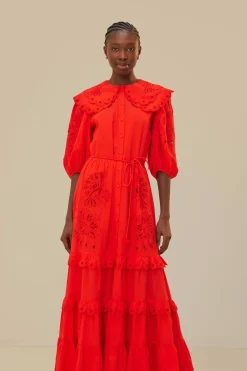 FARM Rio  Robes Longues<Robe longue Richelieu rouge colibri