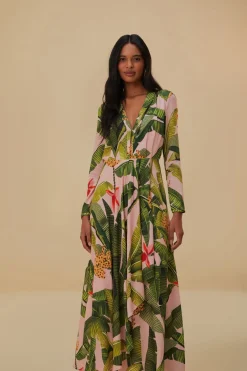 FARM Rio  Robes Longues<Robe longue rose à feuilles de bananier