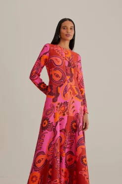 FARM Rio  Robes Longues<Robe longue rose à manches longues et fleurs audacieuses